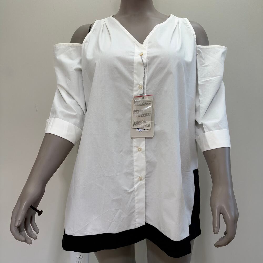 NWT Marina Rinaldi White Cold Shoulder Button Down Shirt Cotton US 20 Capsule